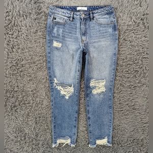 KanCan Jeans Women's 31 Medium Wash High Waist Slim Ankle Distressed Frayed Hem